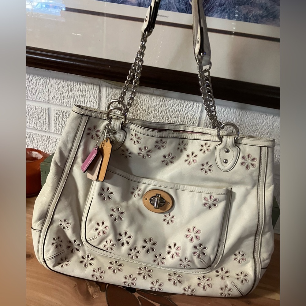 Coach Poppy Eyelet Leather Tote- Ivory - Picture 3 of 8